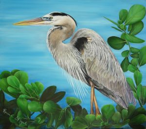 Grey Heron in Hunt - 23x26, Oil on Canvas